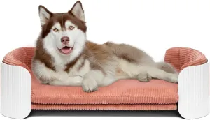Dog's Pink Bed Morden Large Sofa Beds for Dogs with Removable Washable Flannel Cover Orthopedic Memory Rebound Foam Couch Puppy Essentials Anti-Scratch White PP Frame Indoor Elevated Pet Beds
