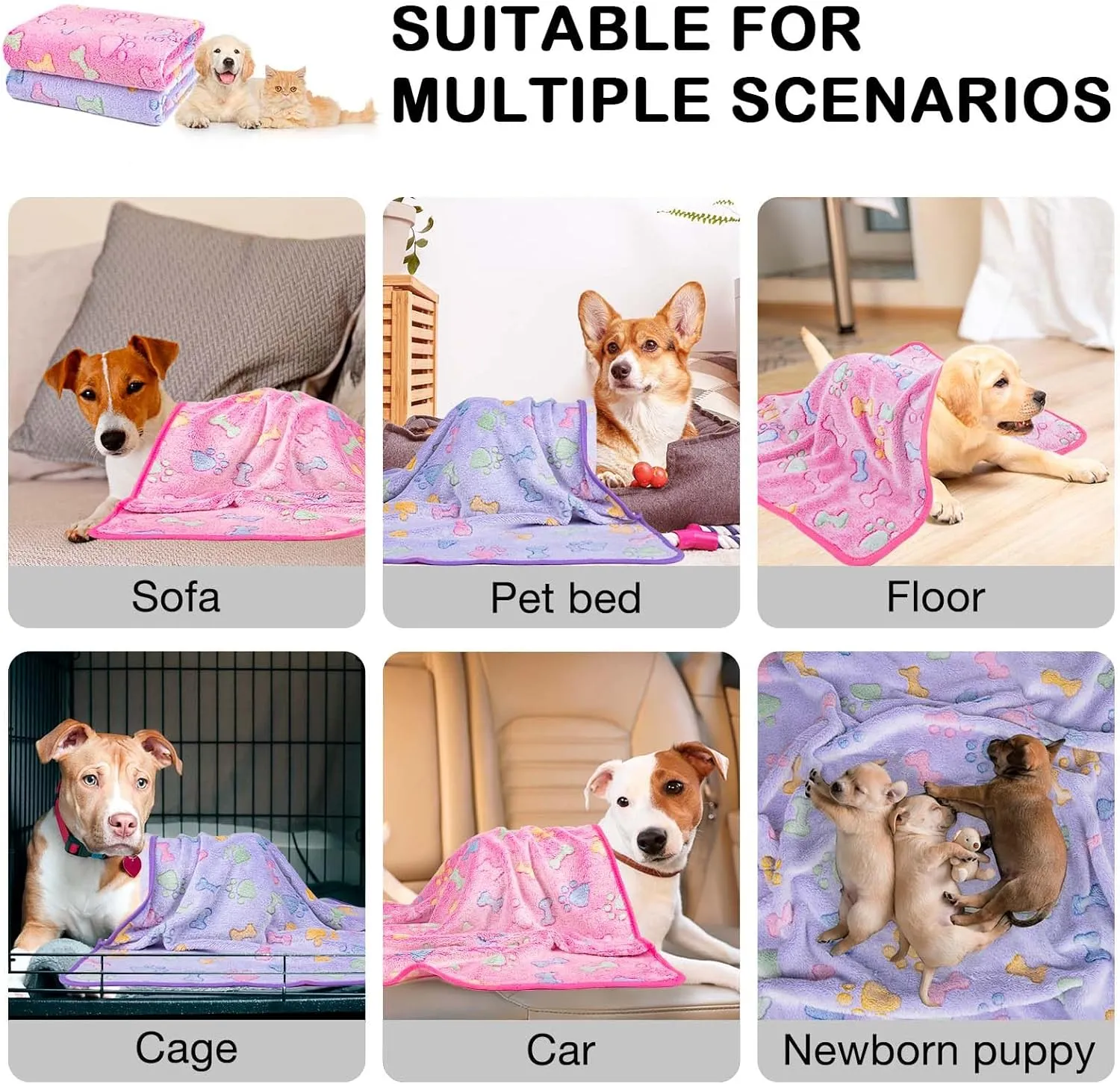 Dono 1 Pack 2 Dog Blankets, Soft Fluffy Fleece Pet Blanket Warm Sleep Mat Paw Print Design Puppy Kitten Throw Blankets Doggy Blanket for Dogs