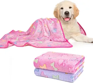Dono 1 Pack 2 Dog Blankets, Soft Fluffy Fleece Pet Blanket Warm Sleep Mat Paw Print Design Puppy Kitten Throw Blankets Doggy Blanket for Dogs