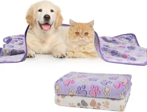 Dono 1 Pack 2 Dog Blankets, Soft Fluffy Fleece Pet Blanket Warm Sleep Mat Paw Print Design Puppy Kitten Throw Blankets Doggy Blanket for Dogs