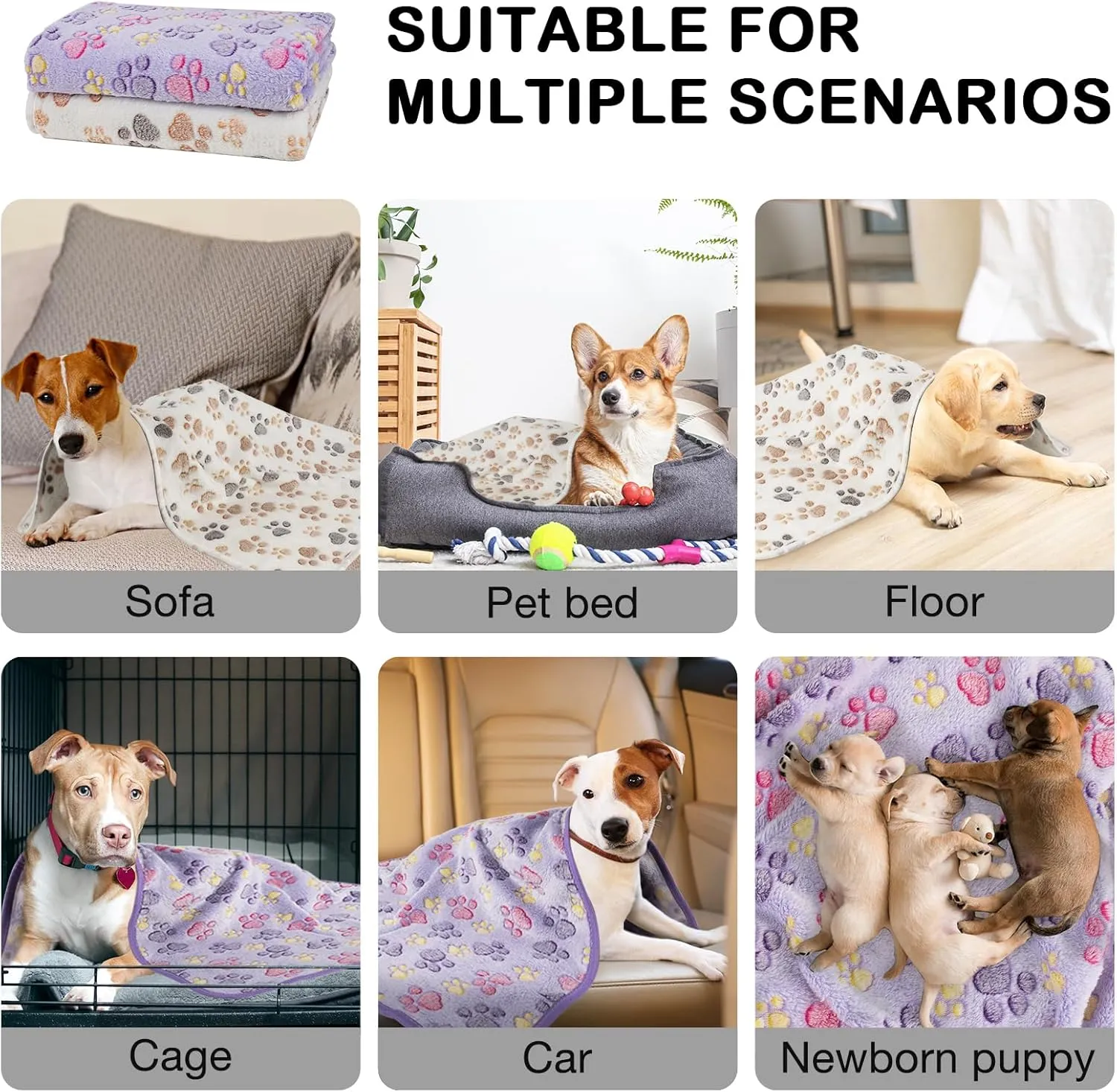 Dono 1 Pack 2 Dog Blankets, Soft Fluffy Fleece Pet Blanket Warm Sleep Mat Paw Print Design Puppy Kitten Throw Blankets Doggy Blanket for Dogs