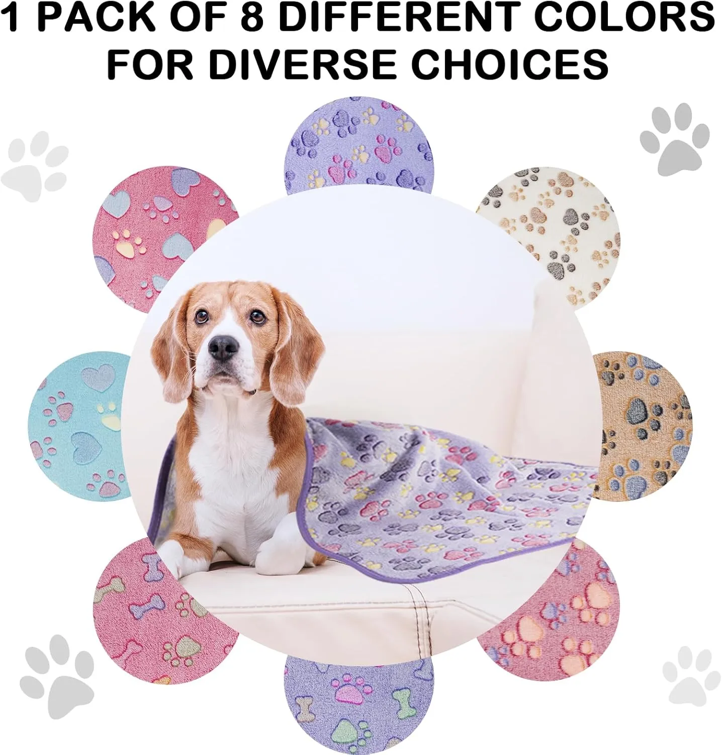 Dono 1 Pack 2 Dog Blankets, Soft Fluffy Fleece Pet Blanket Warm Sleep Mat Paw Print Design Puppy Kitten Throw Blankets Doggy Blanket for Dogs