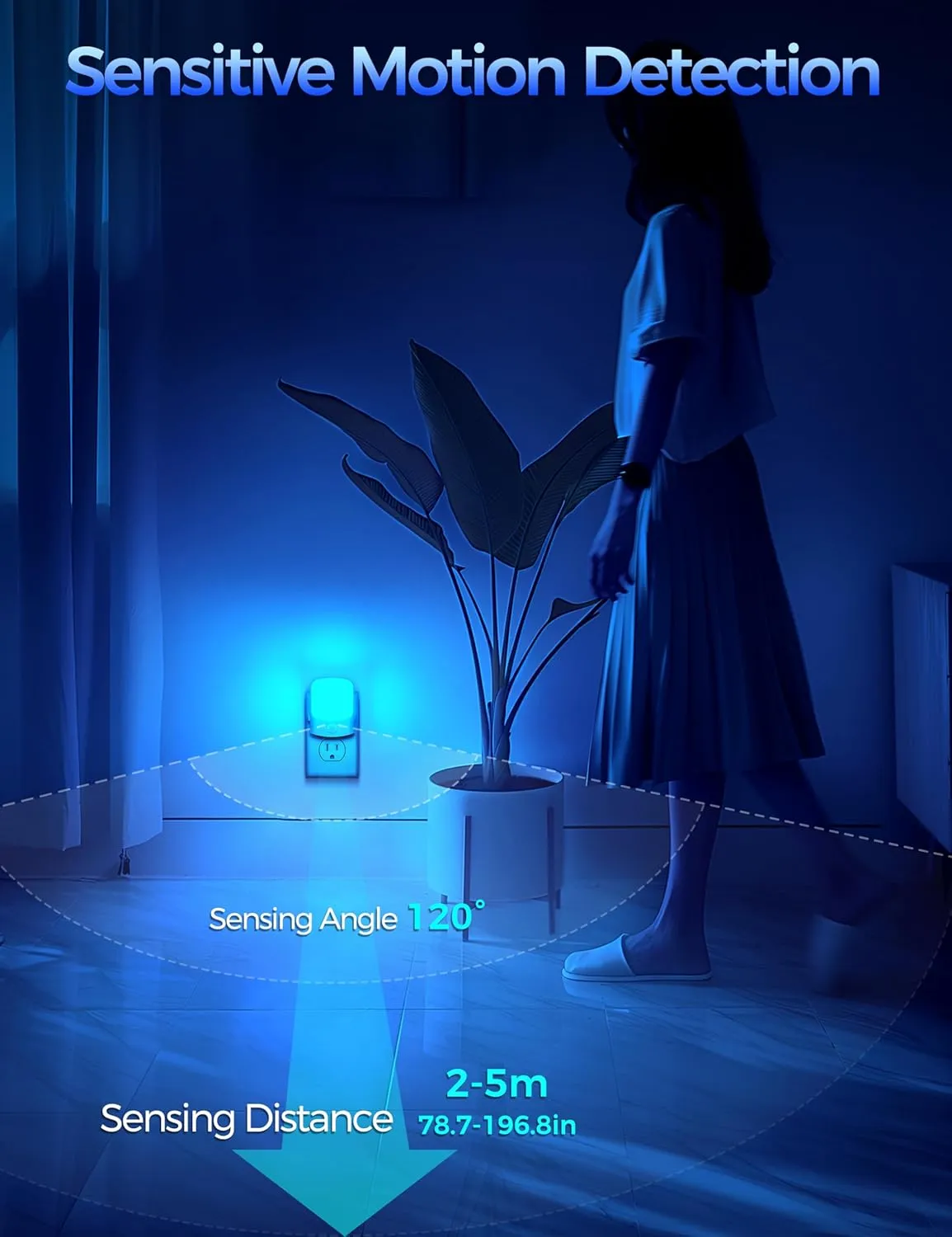 DORESshop Blue Night Light - Motion Sensor, Dimmable (30/60/100LM), Dusk to Dawn for Bedroom, Kids Room, Bathroom - 2Pack