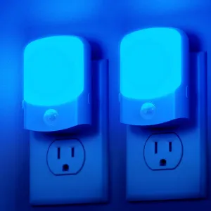 DORESshop Blue Night Light - Motion Sensor, Dimmable (30/60/100LM), Dusk to Dawn for Bedroom, Kids Room, Bathroom - 2Pack