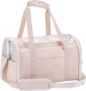 Fashion Leather Dog Carrier Cat Carrier Airline Approved Pet Carrier for Small Medium Dogs Cats Under 15Lbs, Collapsible Soft Sided Travel Puppy Carrier Pink