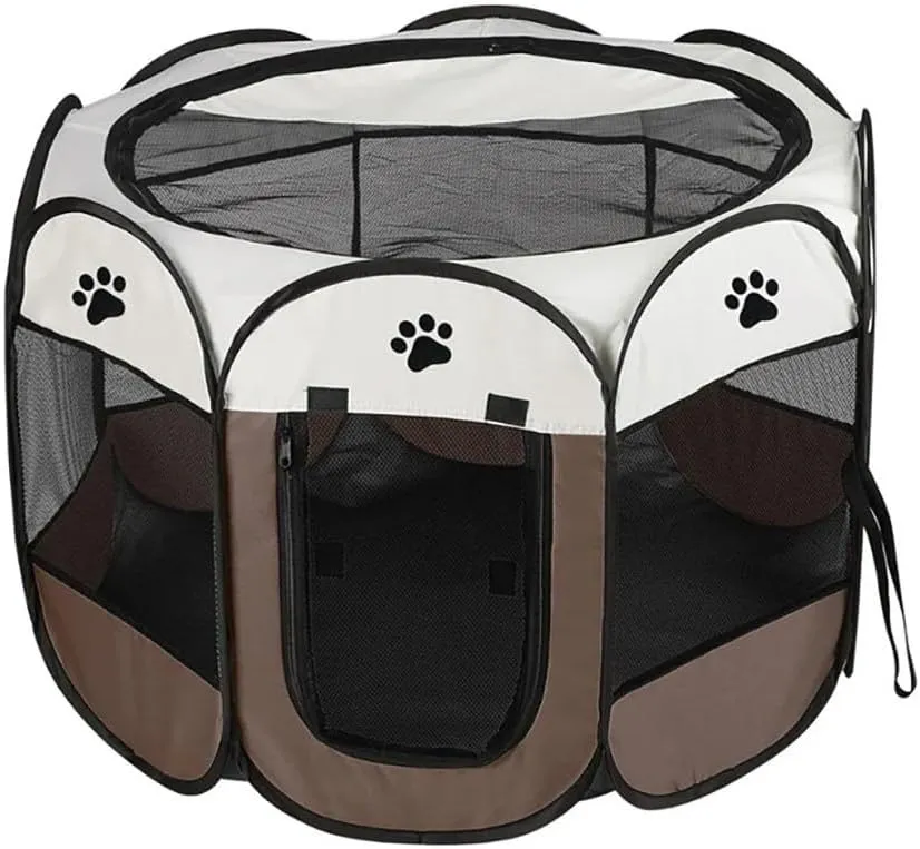 Foldable Pet Playpen, Safe Indoor & Outdoor Fun for Dogs & Cats, Portable Pet Tent with Removable Top Shade Cover, Durable, Lightweight, Multiple Access Points - Light Blue, Small Size