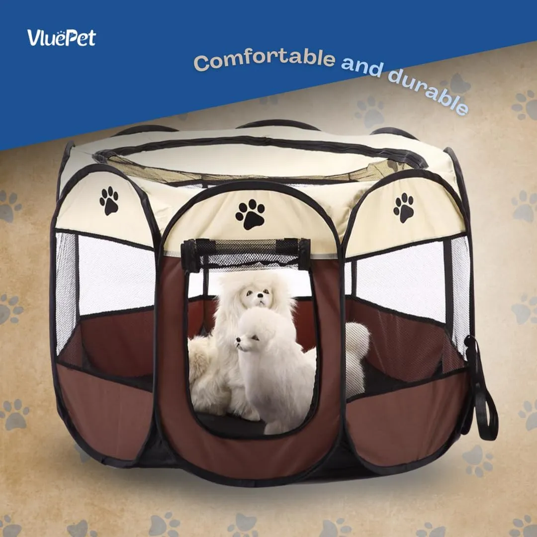 Foldable Pet Playpen, Safe Indoor & Outdoor Fun for Dogs & Cats, Portable Pet Tent with Removable Top Shade Cover, Durable, Lightweight, Multiple Access Points - Light Blue, Small Size