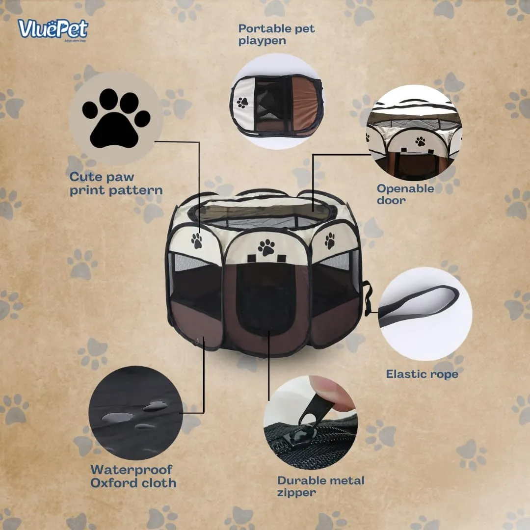 Foldable Pet Playpen, Safe Indoor & Outdoor Fun for Dogs & Cats, Portable Pet Tent with Removable Top Shade Cover, Durable, Lightweight, Multiple Access Points - Light Blue, Small Size