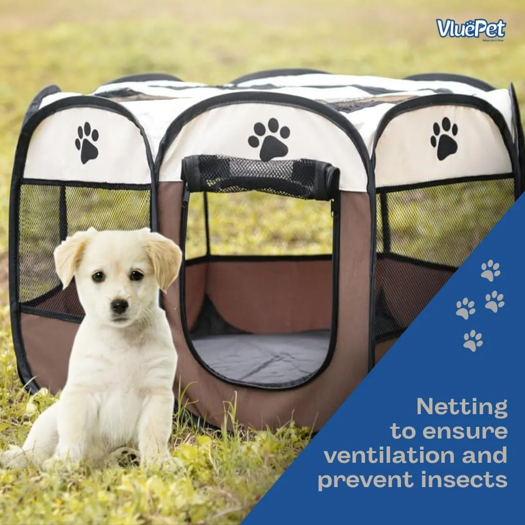 Foldable Pet Playpen, Safe Indoor & Outdoor Fun for Dogs & Cats, Portable Pet Tent with Removable Top Shade Cover, Durable, Lightweight, Multiple Access Points - Light Blue, Small Size