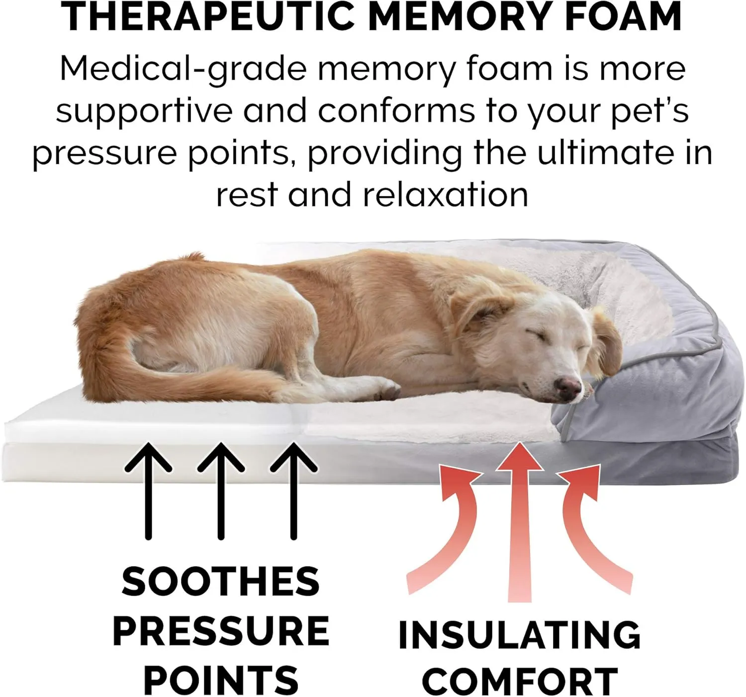 Furhaven Memory Foam Dog Bed for Large Dogs w/ Removable Bolsters & Washable Cover, For Dogs Up to 95 lbs - Plush & Velvet Waves Perfect Comfort Sofa - Granite Gray, Jumbo/XL, 40.0"L x 32.0"W x 9.5"Th