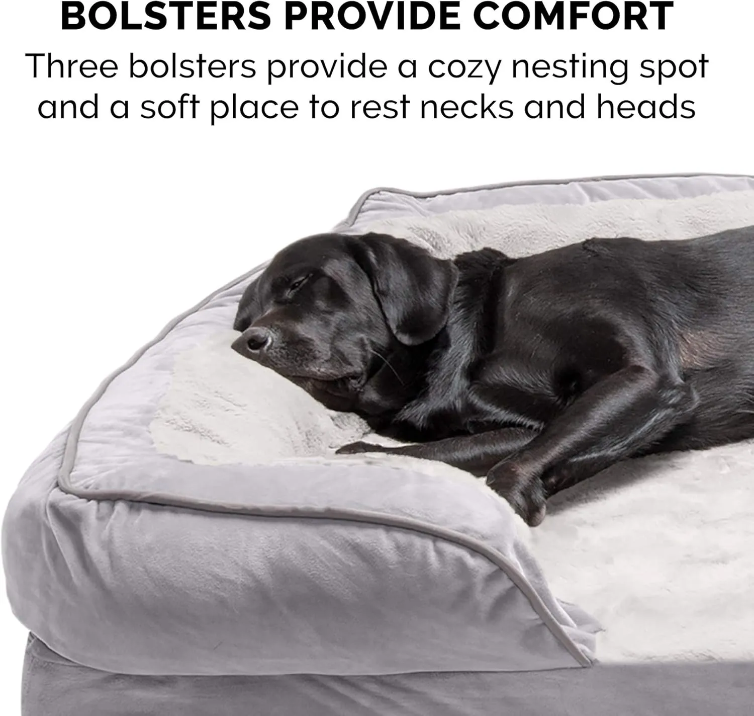 Furhaven Memory Foam Dog Bed for Large Dogs w/ Removable Bolsters & Washable Cover, For Dogs Up to 95 lbs - Plush & Velvet Waves Perfect Comfort Sofa - Granite Gray, Jumbo/XL, 40.0"L x 32.0"W x 9.5"Th