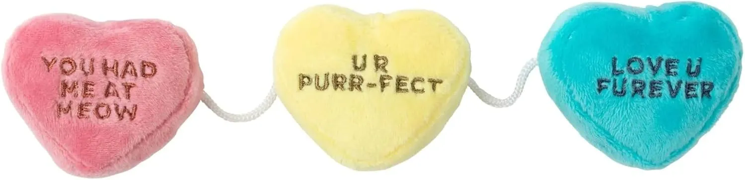 Fuzzyard Crinkle Plush Cat Toy with String and Catnip Inside (Candy Hearts)