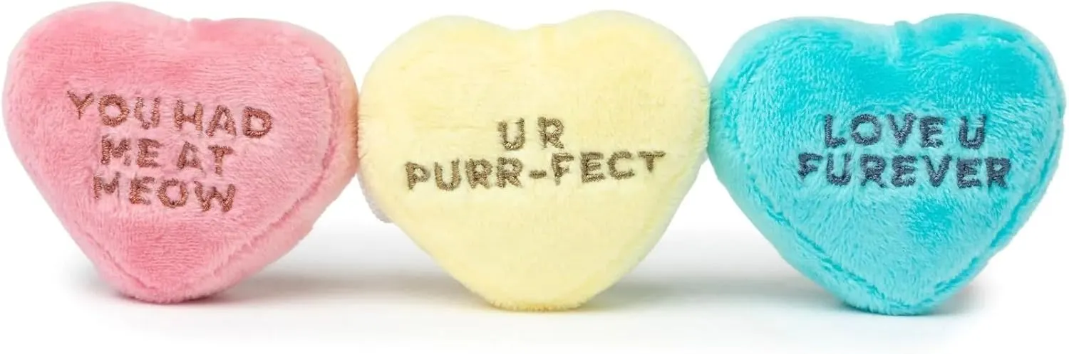 Fuzzyard Crinkle Plush Cat Toy with String and Catnip Inside (Candy Hearts)