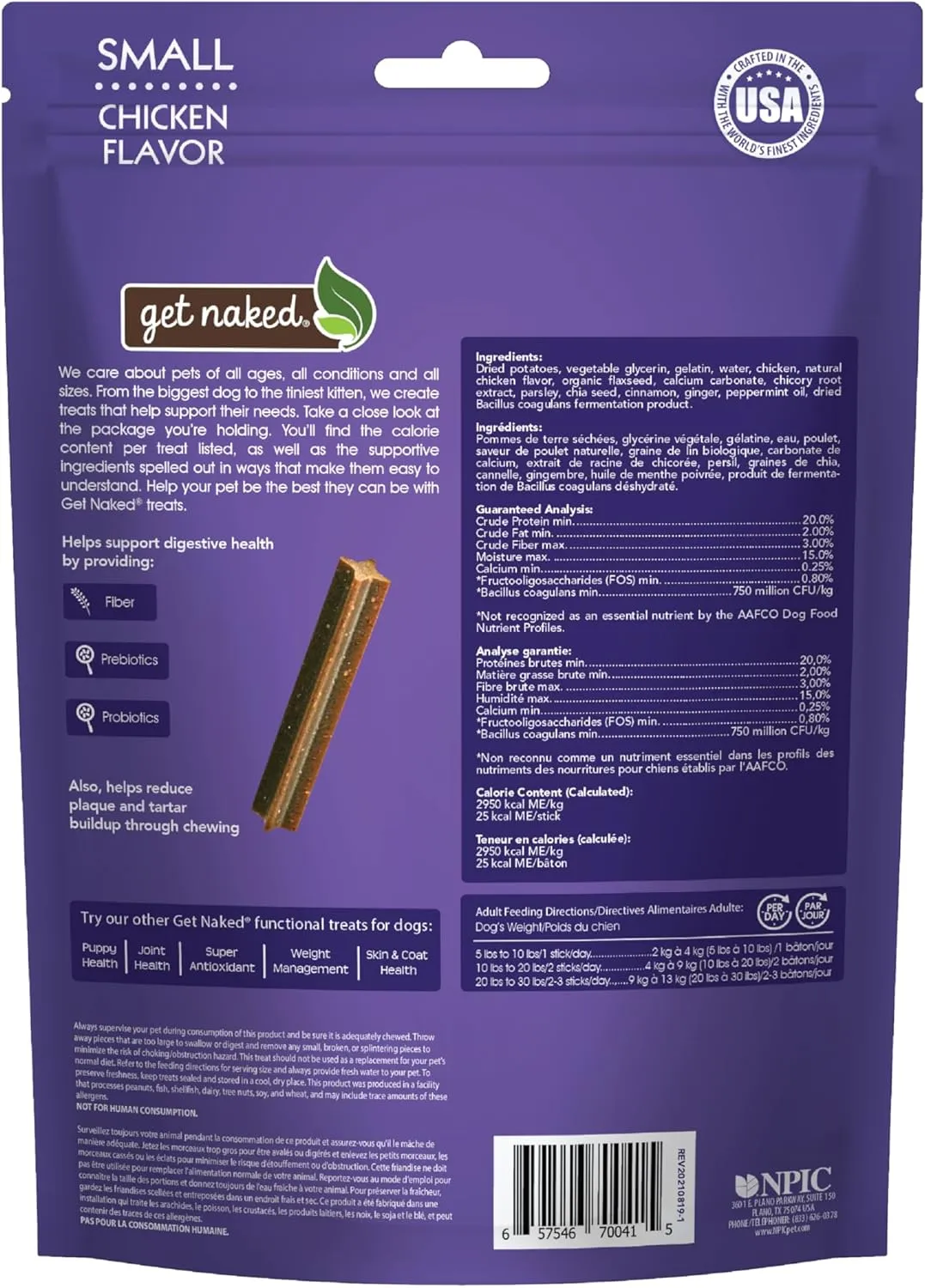 Get Naked Grain Free 1 Pouch 6.2 Oz Digestive Health Dental Chew Sticks, Small