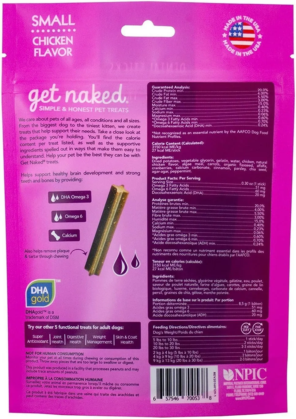 Get Naked Grain Free 12.4 oz Puppy Health Dental Chew Sticks, Small