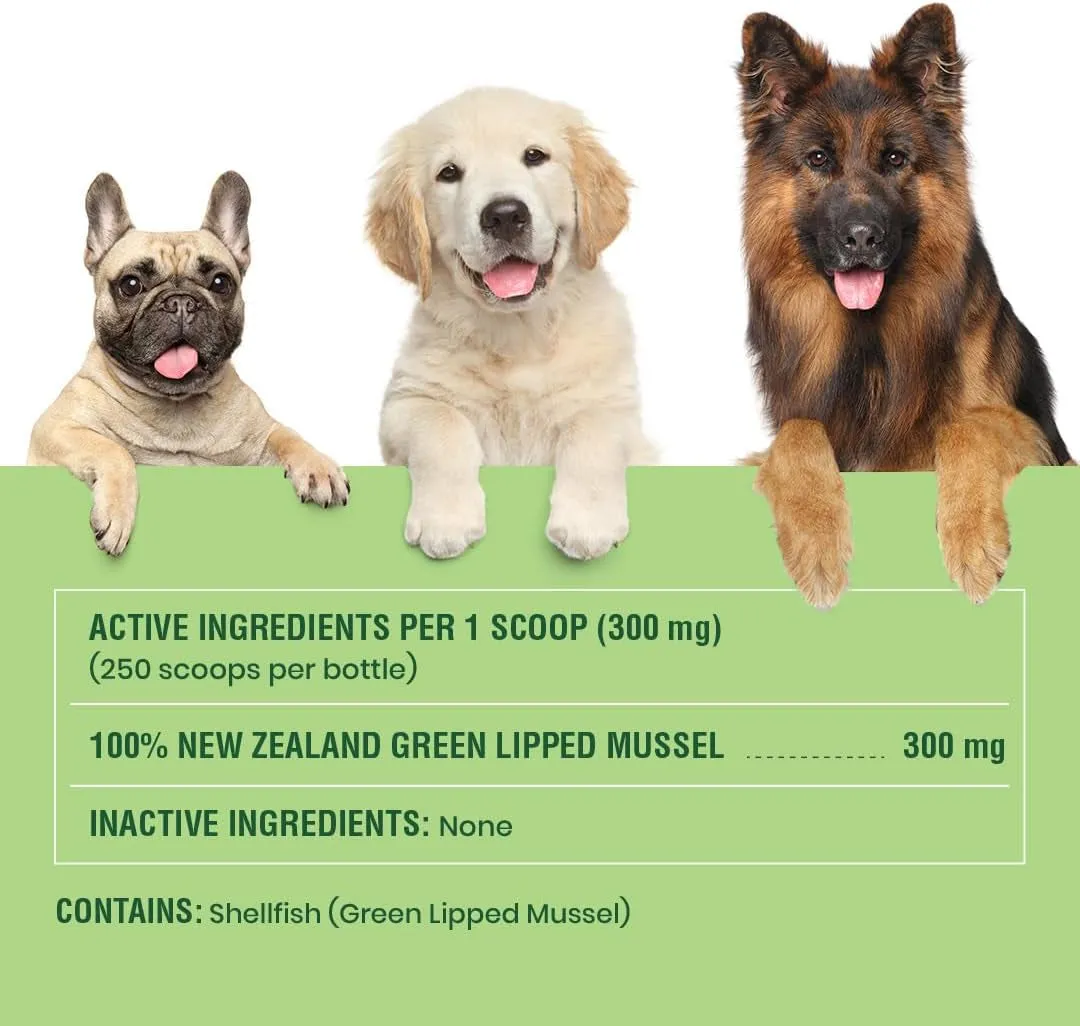 Green Lipped Mussels for Dogs & Cats - Premium Joint Supplement Powder for HIPS, Joints, and Muscles (75 Grams, up to 250 Servings)
