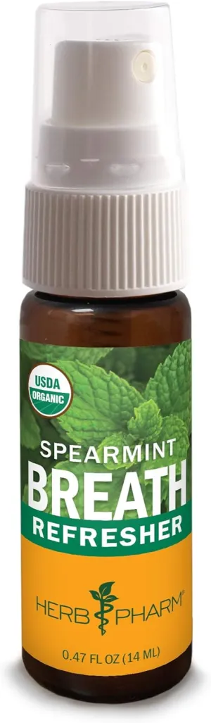 Herb Pharm Breath Refresher Certified Organic Herbal Fresh Breath Spray with Spearmint Essential Oil - 1/2 Ounce