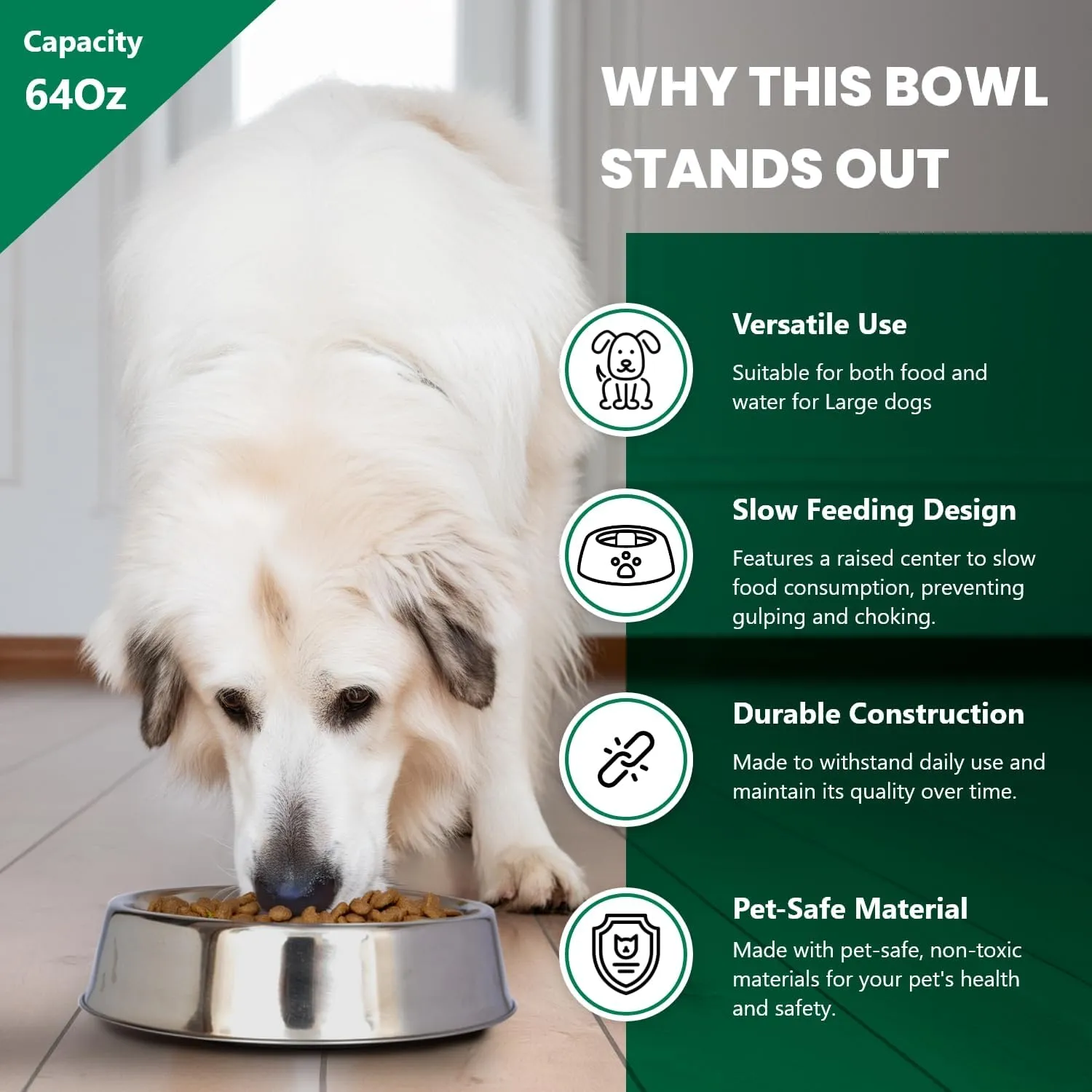 ICONIC PET 2 Pack of 8 Cup Stainless-Steel Non-Skid Pet Bowls for Dog or Cat with Raised Rim Dishwasher Safe Pet Food and Water Bowls - 64 Oz