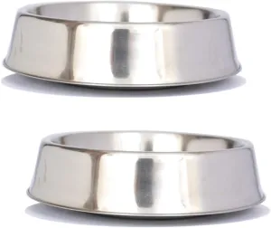 ICONIC PET 2 Pack of 8 Cup Stainless-Steel Non-Skid Pet Bowls for Dog or Cat with Raised Rim Dishwasher Safe Pet Food and Water Bowls - 64 Oz