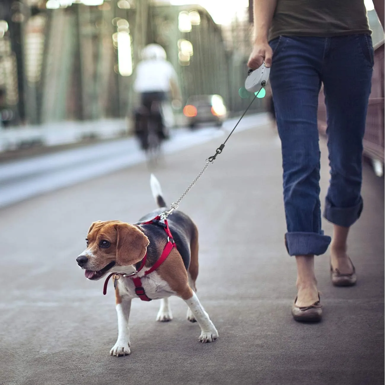 Idepet Heavy Duty Retractable Dog Leash for Small and Medium Dogs, Anti-Chewing Steel Chain 360 Degree Tangle-Free,Break and Lock System,16ft Leash for Dog Walking (Grey, Round Rope)