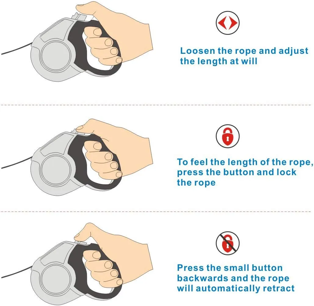 Idepet Heavy Duty Retractable Dog Leash for Small and Medium Dogs, Anti-Chewing Steel Chain 360 Degree Tangle-Free,Break and Lock System,16ft Leash for Dog Walking (Grey, Round Rope)