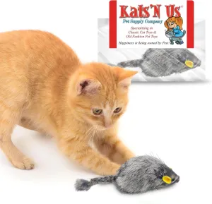 Kats'N Us Rabbit Fur Mouse Cat Toy - Gray with Squeak Sound - Interactive Cat Toys, Real Fur Mice - Furry Mouse Toy