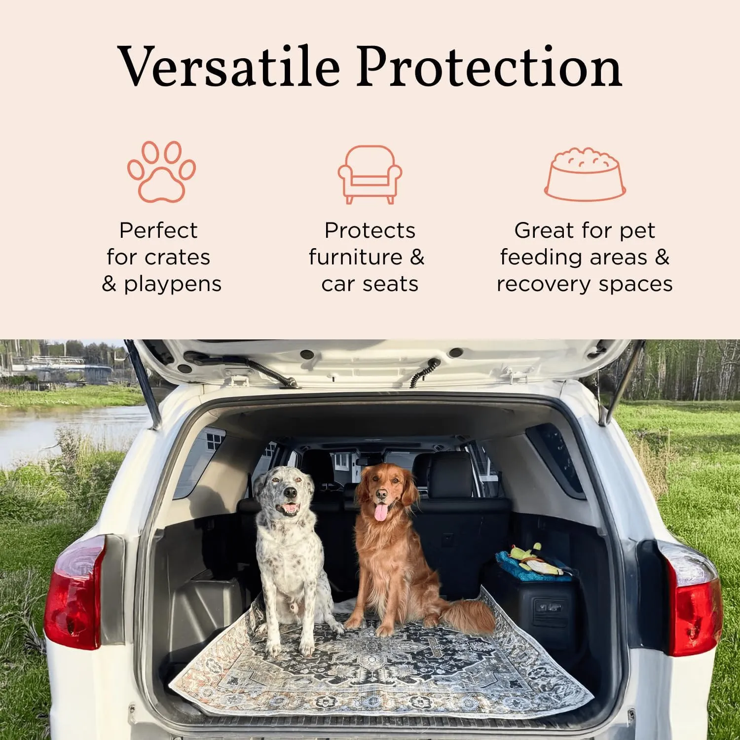 Lovewag Washable Pee Pads for Dogs - Decorative 36x48 Waterproof Dog Potty Pads - Non-Slip, Super Absorbent, Machine Washable - Stylish Floor Cover for Senior Dogs & Puppies - 2 Pack (Caramel Crme)