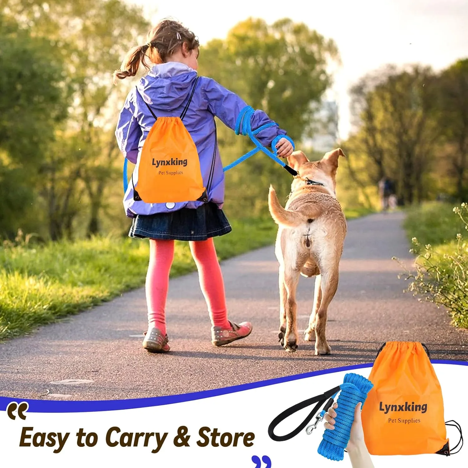 lynxking Check Cord Dog Leash Long Lead Training Tracking Line Comfortable Handle Heavy Duty Puppy Rope 10ft 15ft 30ft 50ft for Small Medium Large Dog Blue