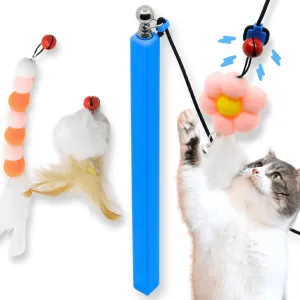Magnetic Catch Wand (Max 40") Cat Toy  Interactive Telescoping Wand for Indoor Cats and Kittens, Magnetic Easy Catch & Release, Durable Enrichment Toy with 3 Lures
