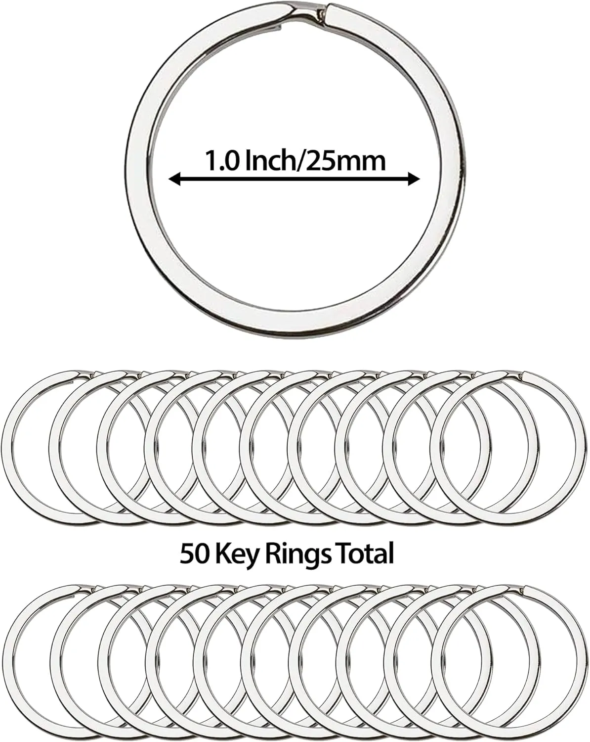 Mandala Crafts 1 Metal Key Rings for Keychains - Flat Stainless Steel Keychain Rings for Crafts - 50 Split Key Ring Set Bulk Keyrings for Car Keys Home Key Chain Rings