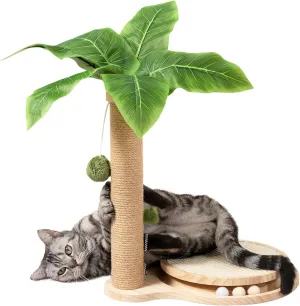 Meowoou 17.7" Tall Cat Scratching Post with Dangling Ball Sisal Cat Scratchers for Indoor Cats Modern Kitten Toys Wooden Interactive Trackball 1 Layer