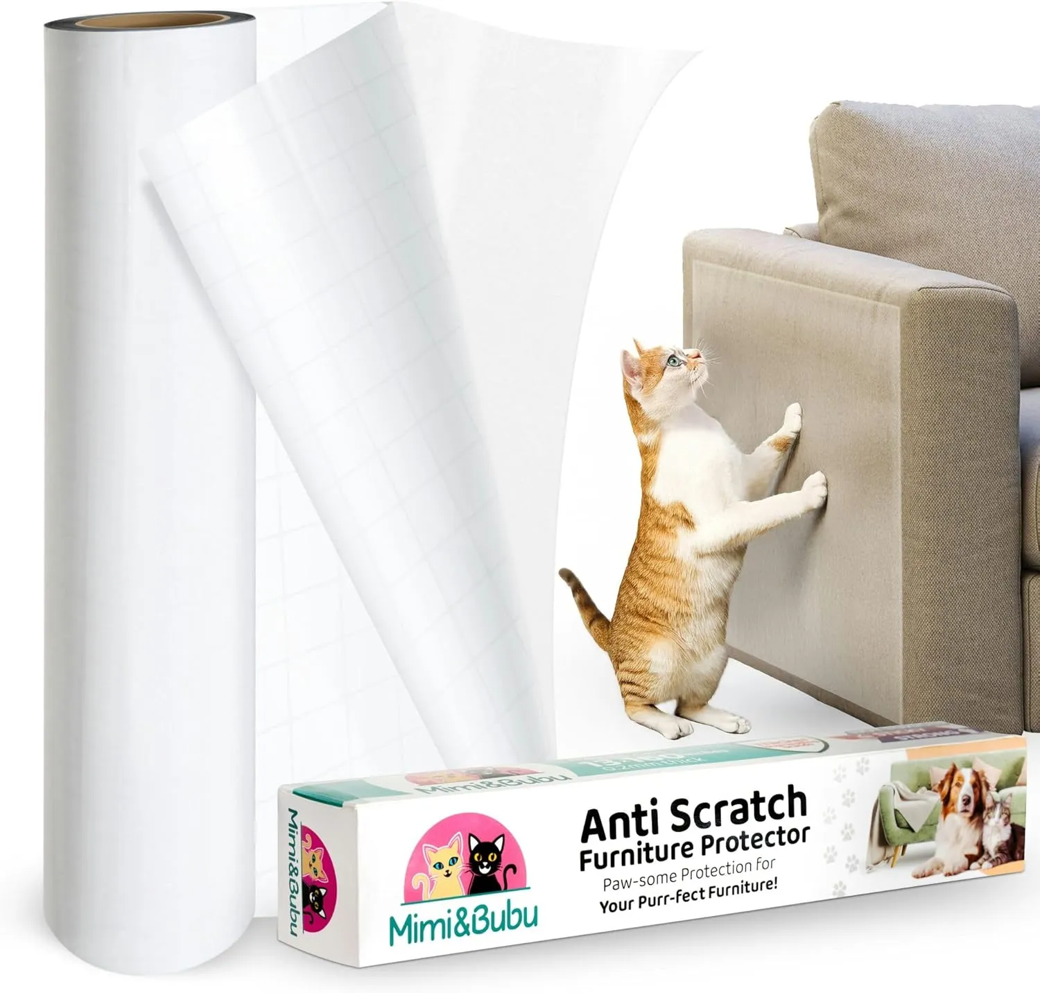 Mimi&Bubu [0.2 mm Extra-Thick BPA-Free] Anti Scratch Furniture Protector, Single-Sided Sticky Couch Protector for Cats and Dogs, Couch Corner Guard from Claws, Cat Scratch Deterrent Tape (160" x 13")