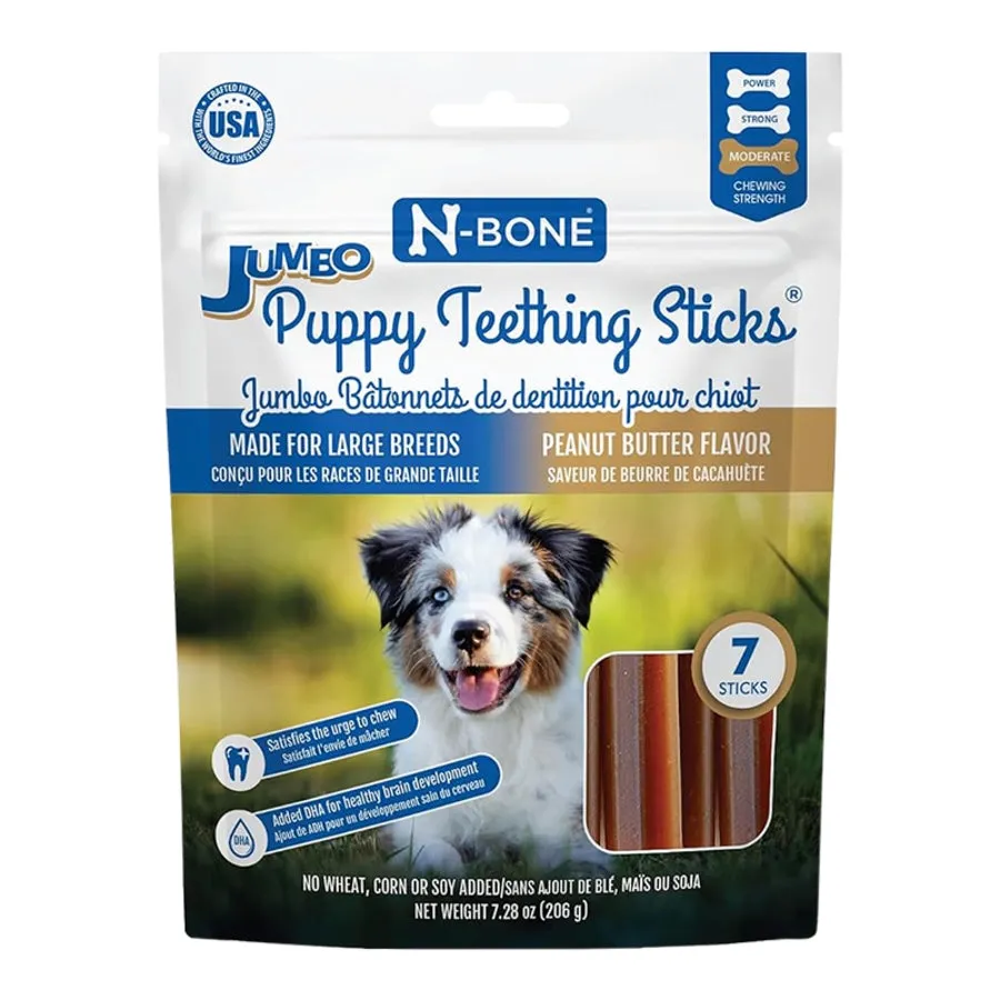 N-Bone Jumbo Teething Sticks Peanut Butter Dental and Hard Chew Dog Treats - 7 Pack