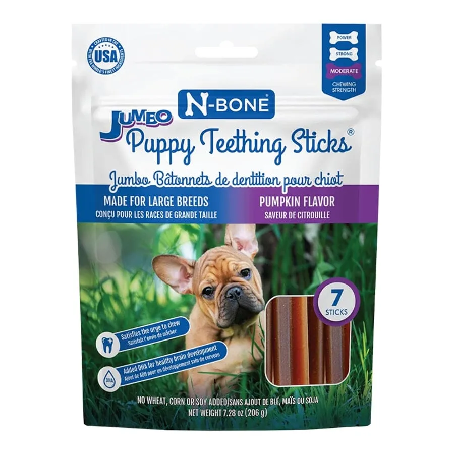 N-Bone Jumbo Teething Sticks Pumpkin Dental and Hard Chew Dog Treats - 7 Pack