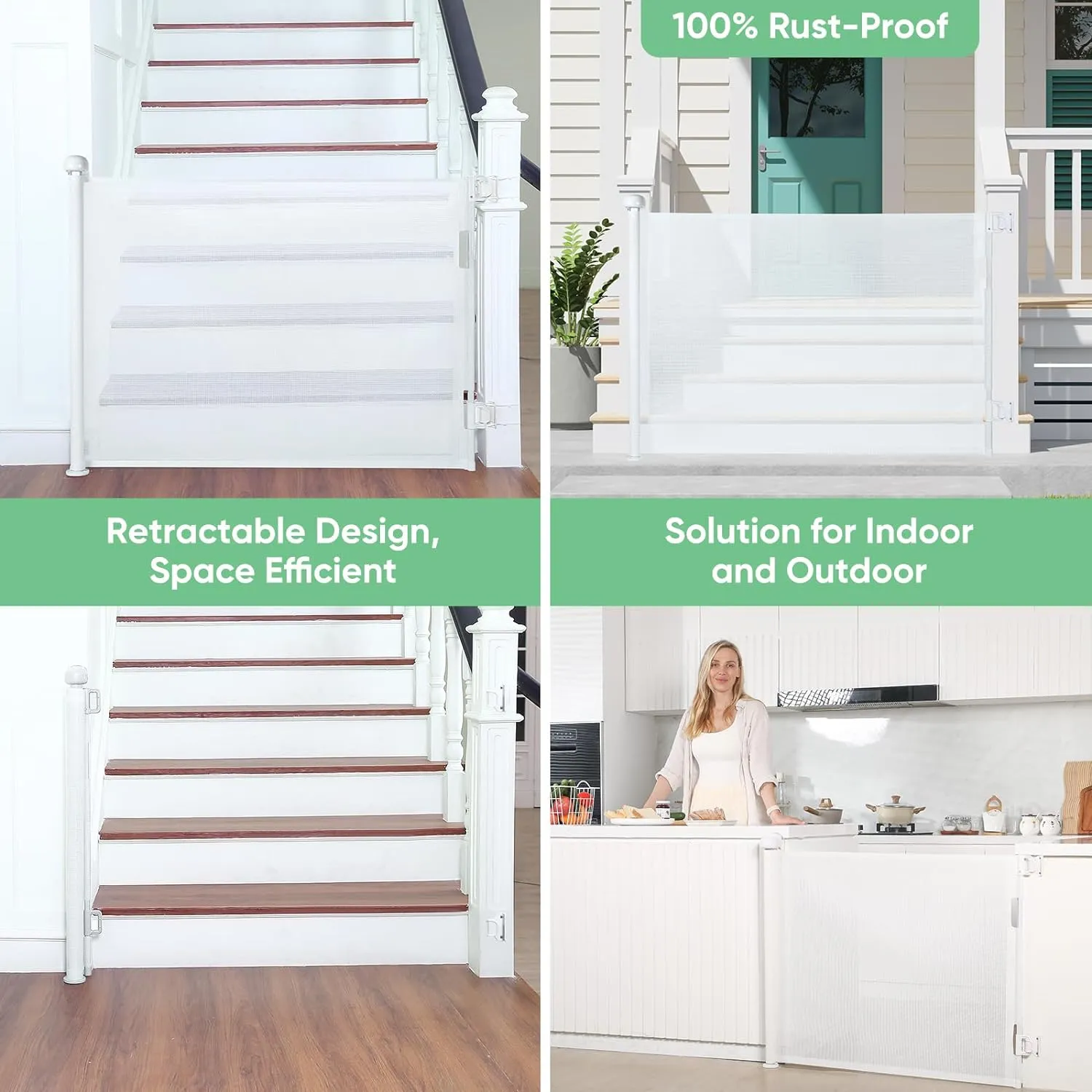 New Retractable Baby Gate, Mesh Baby and Pet Gate 33" Tall, Extends up to 55" Wide, Child Safety Baby Gates for Stairs Doorways Hallways, Dog Gate Cat Gate for Indoor and Outdoor (White)