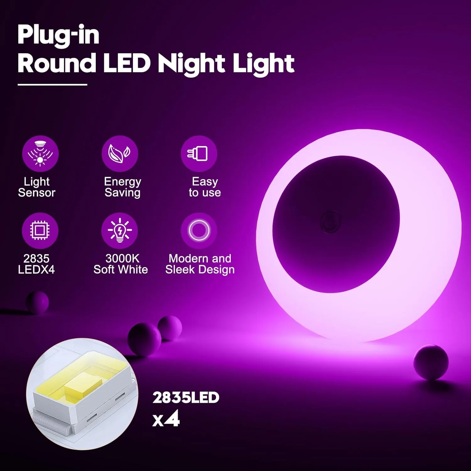 Night Light, Night Lights Plug into Wall, Dusk to Dawn Sensor, Pink Led Night Light 0.5W, 2 Pack Nightlight for Adults, Bedroom, Bathroom, Hallway, Kitchen