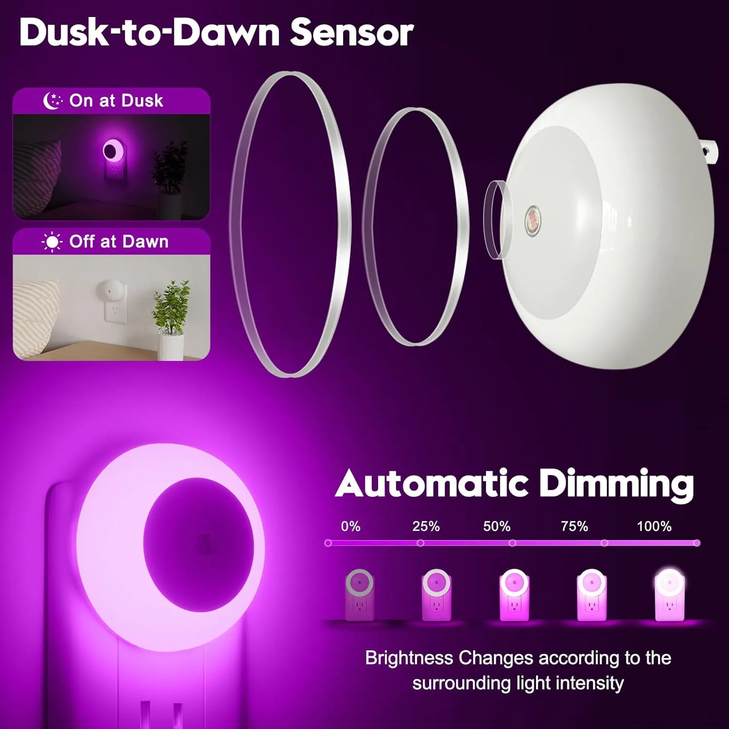 Night Light, Night Lights Plug into Wall, Dusk to Dawn Sensor, Pink Led Night Light 0.5W, 2 Pack Nightlight for Adults, Bedroom, Bathroom, Hallway, Kitchen