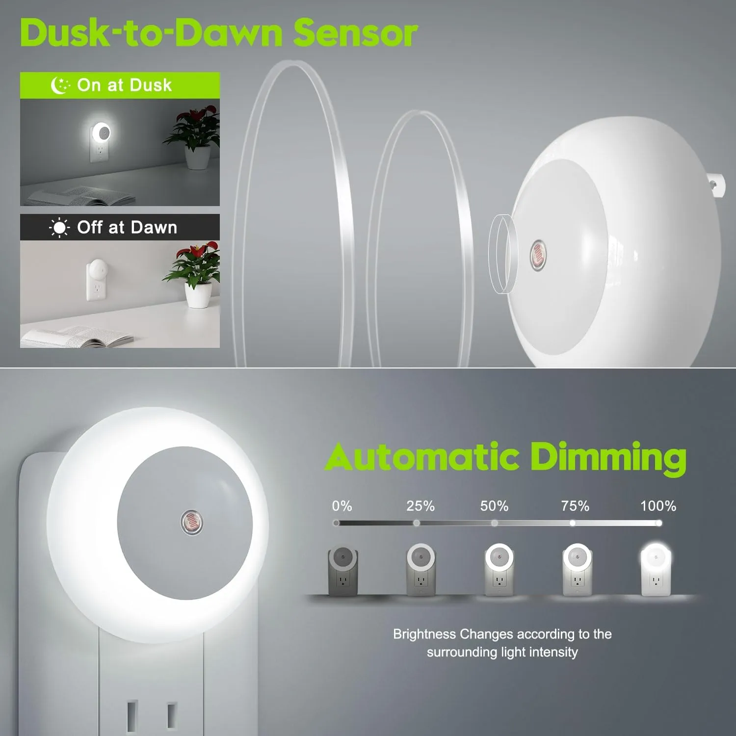 Night Lights Plug into Wall, Night Light, Dusk to Dawn Sensor, White Led Night Light 0.5W, 2 Pack Nightlight for Adults, Bedroom, Bathroom, Hallway, Kitchen