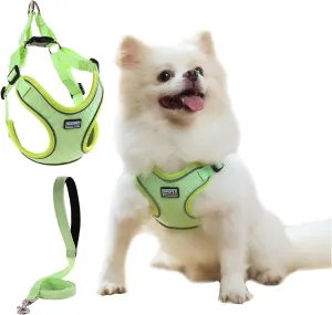 No Pull Dog Harness with Leash Set Green All Weather Mesh Adjustable Step in Reflective Escape Proof Vest Harness for Small and Medium Dogs Puppy,Large Cat S