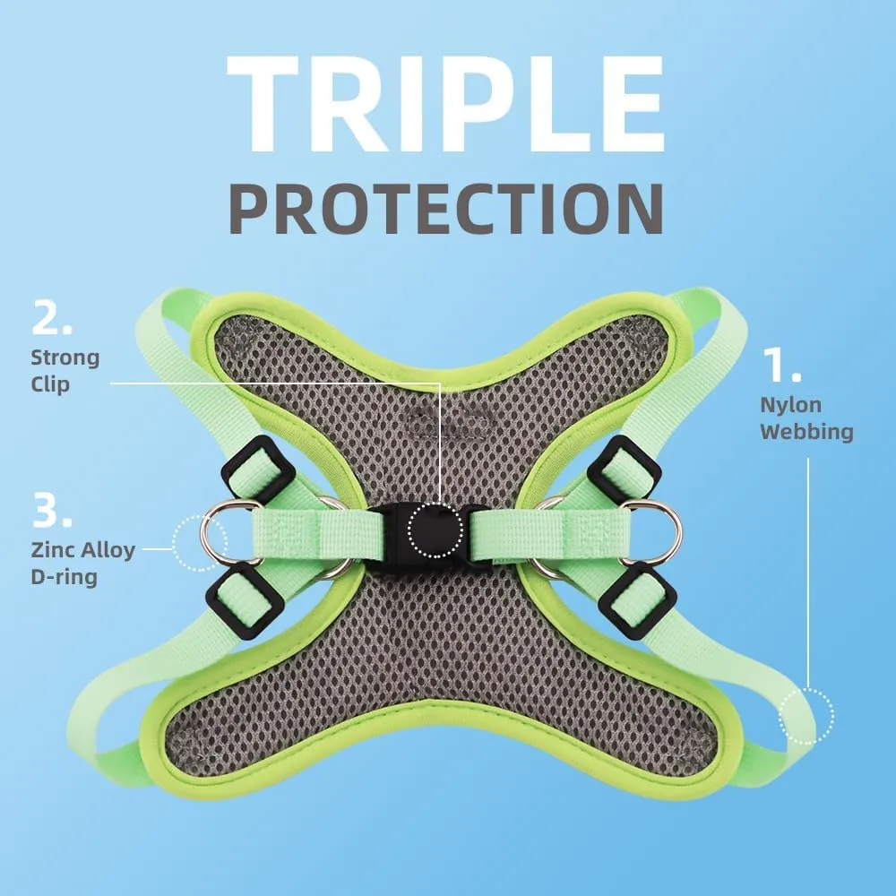 No Pull Dog Harness with Leash Set Green All Weather Mesh Adjustable Step in Reflective Escape Proof Vest Harness for Small and Medium Dogs Puppy,Large Cat S