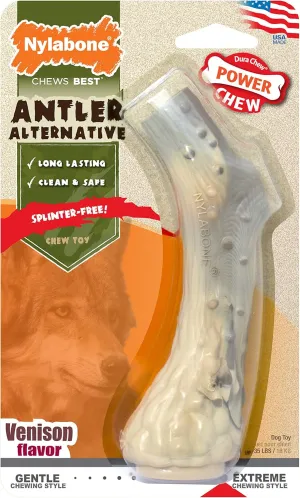 Nylabone Power Chew Antler Alternative Nylon Chew Toy for Dogs, Dog Toys for Aggressive Chewers, Venison Flavor, Medium/Wolf (1 Count)