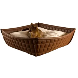 Orthopedic Cat Bed By Pet Interiors- Brown Leather Bowl