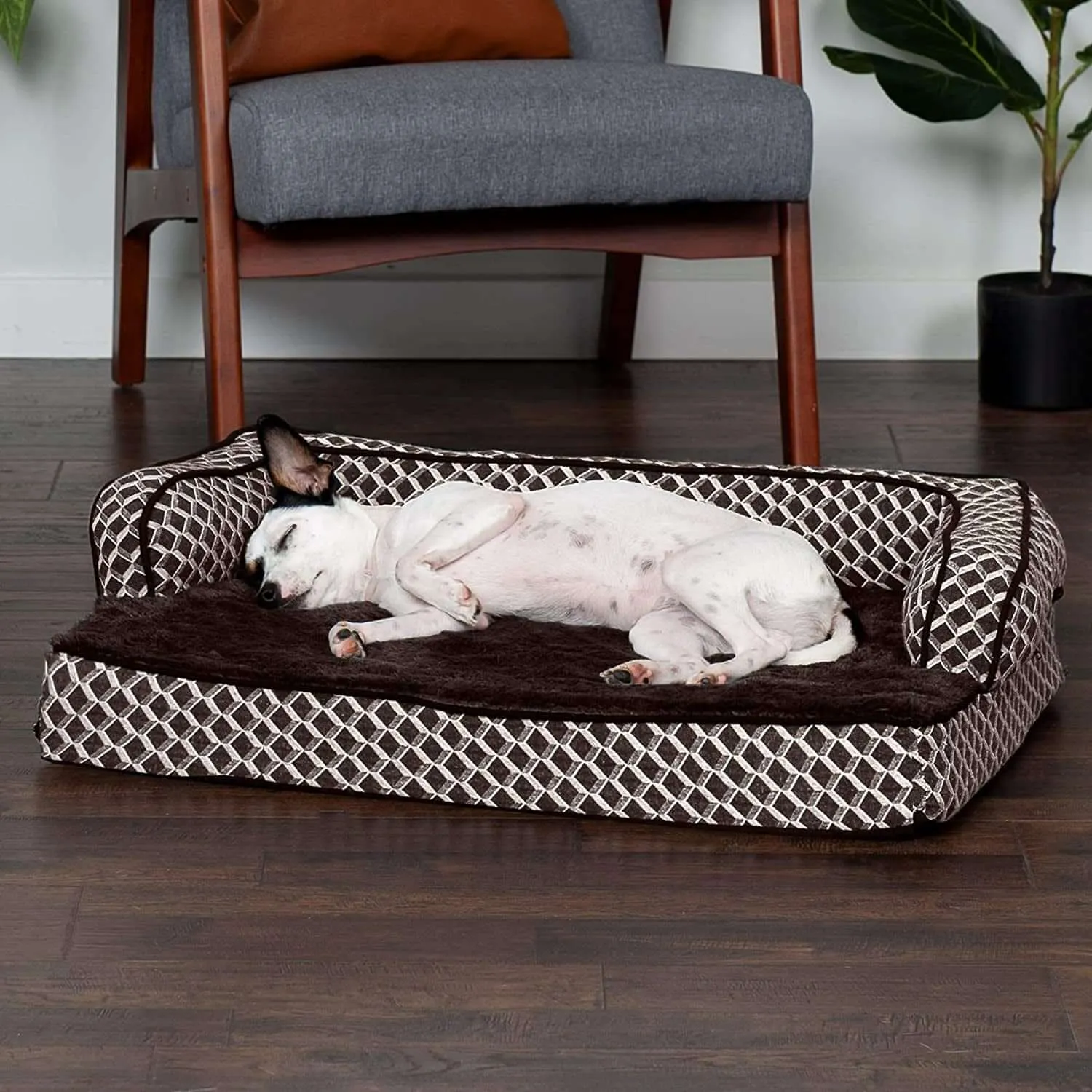 Orthopedic Dog Bed for Medium/Small Dogs W/ Removable Bolsters & Washable Cover, for Dogs up to 35 Lbs - Plush & Woven Decor Comfy Couch Sofa - Diamond Brown, Medium