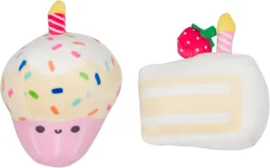 Pearhead Happy Birthday Cake Cat Toy Set, Stuffed Birthday Cake and Cupcake Cat Toys with Catnip and Squeakers, Interactive Fun Kitten Toys, Pet Owner Pet Birthday Gift, Ideal for Cat Lovers, Set of 2