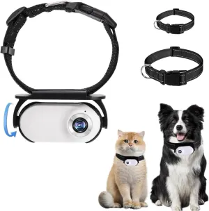 Pet Collar Camera,Adjustable Cat Sports Camera 120 Degree Wide Angle Lens Dog Collar Camera Mini Action Camera Clamp Holder on Design for Outdoor Dog (White)