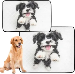 Pet Dog Washable Pee Pads Cute Dog Crate Mat Waterproof Happy Black White Puppy Art Reusable Pee Pad for Cats Puppy Potty Pads Absorbent, Small x 3 Pack