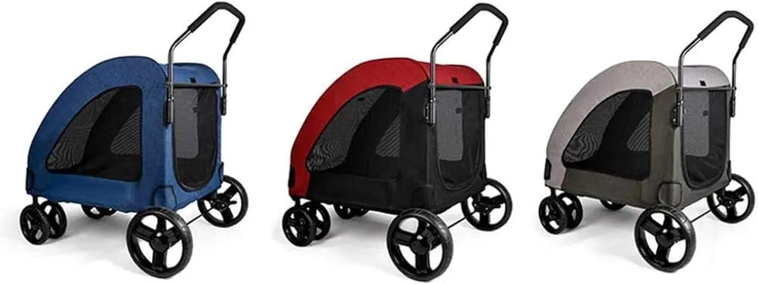 Pet Travel Stroller Foldable Pram | 4 Wheels Large Dog Cat Pushchair Trolley Carrier with 2 Front Swivel Wheels Blue (Grey)