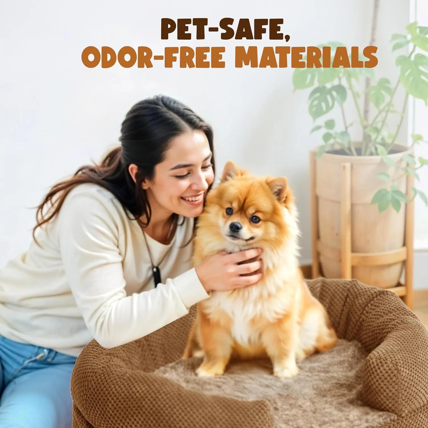 Plush Orthopedic Pet Bed for Small Dogs & Cats Removable Washable Cover, Supportive Memory Foam Oval Bed Non-Slip Design with Bolstered Sides, Perfect Medium Dog Sofa or Chair for Pet Care, Camel