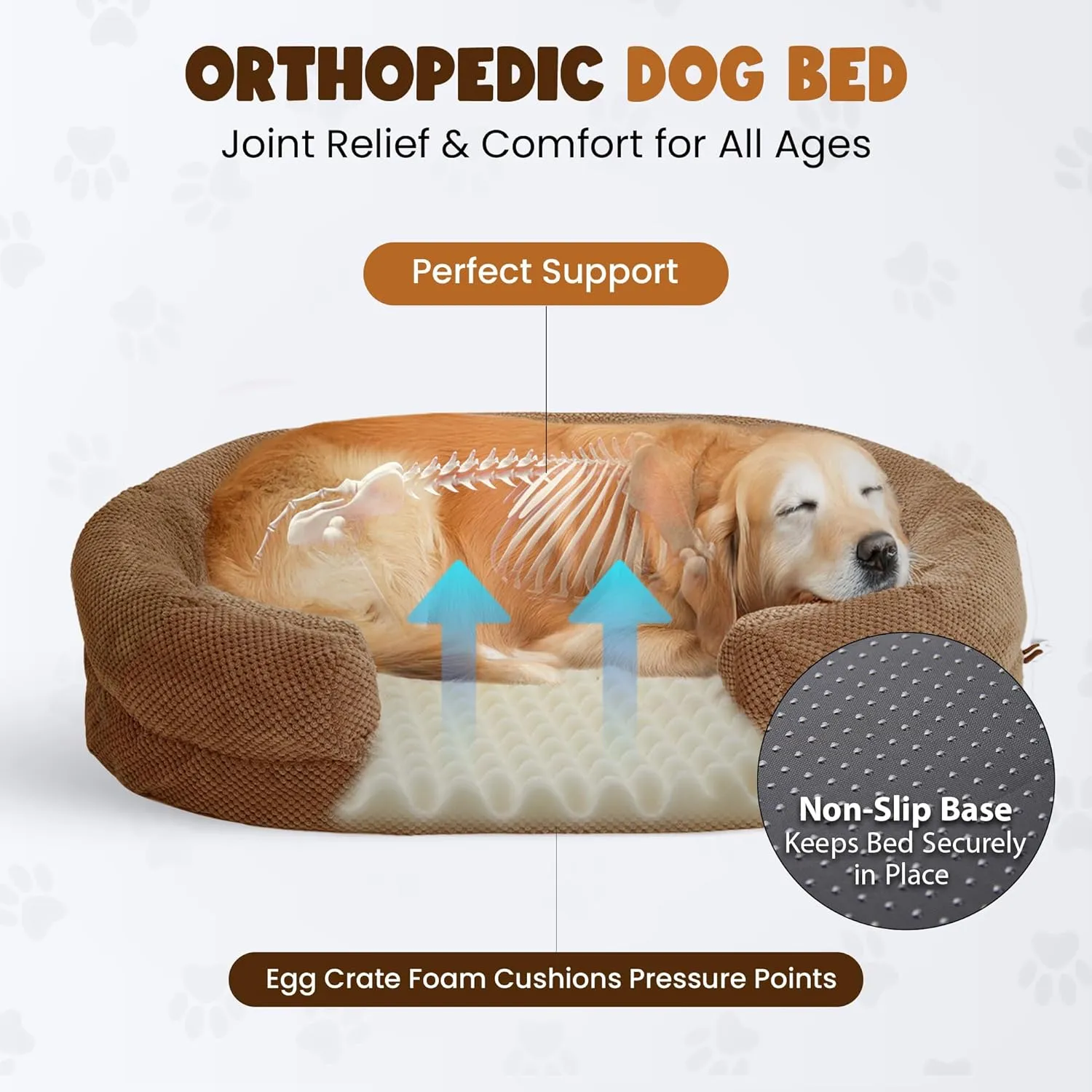 Plush Orthopedic Pet Bed for Small Dogs & Cats Removable Washable Cover, Supportive Memory Foam Oval Bed Non-Slip Design with Bolstered Sides, Perfect Medium Dog Sofa or Chair for Pet Care, Camel