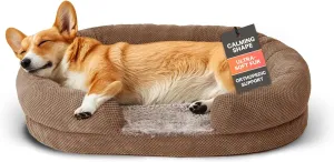 Plush Orthopedic Pet Bed for Small Dogs & Cats Removable Washable Cover, Supportive Memory Foam Oval Bed Non-Slip Design with Bolstered Sides, Perfect Medium Dog Sofa or Chair for Pet Care, Camel